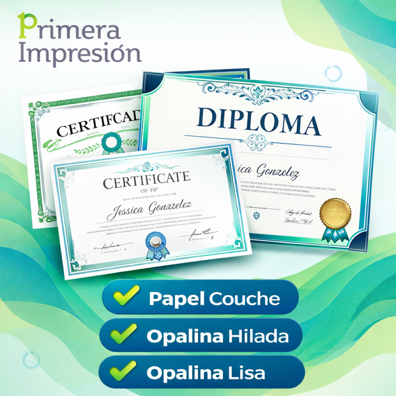 Diplomas de Reconocimiento Personalizados |Papel Couche y Opalina